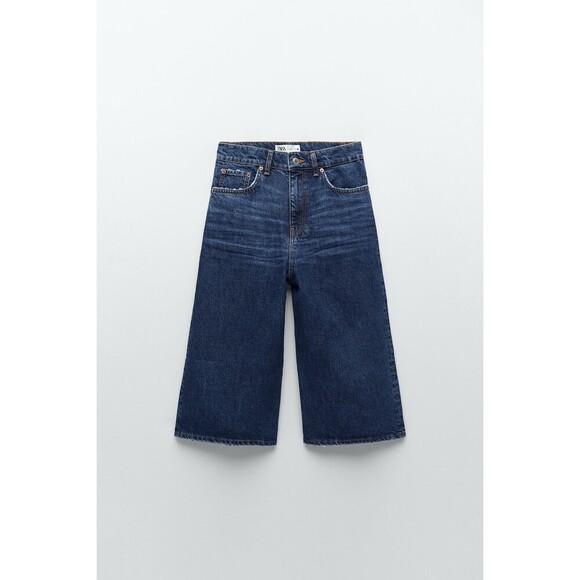 Denim Zara 70s Bermuda Cropped Wide Leg Culottes Jeans (NWT) - Picture 6 of 9
